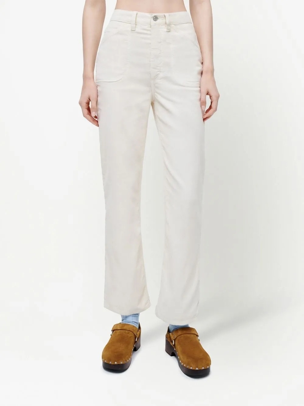Re/Done Flared Cropped Corduroy Trousers in Ivory - Size 23
